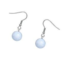 Premium Stainless Steel Natural 12mm Aquamarine Globe Classic Hook Hypoallergenic Earrings