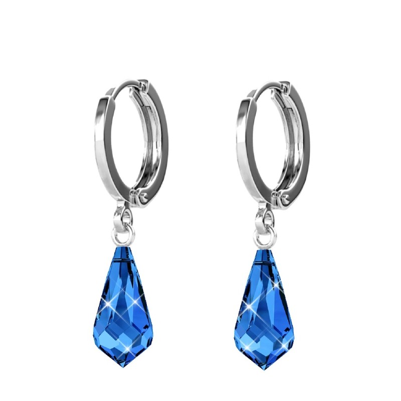 Sapphire Crystal Teardrop Hoop Earring Embellished with Austrian Crystals