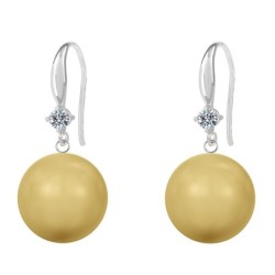 Limited Edition Glamorous 14mm Large Crystal Gold Pearl Earrings Embellished with Austrian Crystals