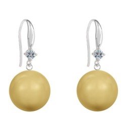 Limited Edition Glamorous 14mm Large Crystal Gold Pearl Earrings Embellished with Austrian Crystals