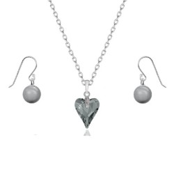 Fond Jewel Wild Heart Silver Night Jewellery Set Embellished with Austrian Crystals