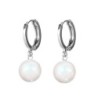 Pearlescent White 8mm Crystal Pearl 18K White Gold Plated Hoop Earrings Embellished with Austrian Crystal Pearls