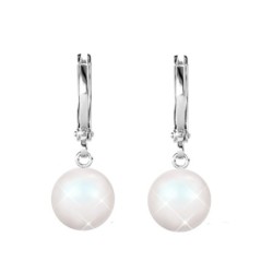 Pearlescent White 8mm Crystal Pearl 18K White Gold Plated Hoop Earrings Embellished with Austrian Crystal Pearls