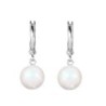 Pearlescent White 8mm Crystal Pearl 18K White Gold Plated Hoop Earrings Embellished with Austrian Crystal Pearls