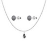 Teardrop Jet Black Crystal Pendant Necklace with Pearl Earrings Set Embellished with Premium Grade Austrian Crystals