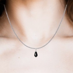 Teardrop Jet Black Crystal Pendant Necklace with Pearl Earrings Set Embellished with Premium Grade Austrian Crystals