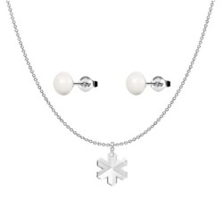 Moonlight Snowflake Crystal Pendant Necklace with Pearl Earring Set Embellished with Austrian Crystals