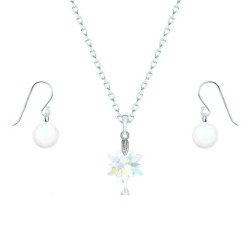 Edelweiss Star Pendant with Pearl Earring Jewellery set Embellished with Austrian Crystals