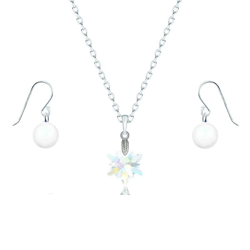 Edelweiss Star Pendant with Pearl Earring Jewellery set Embellished with Austrian Crystals