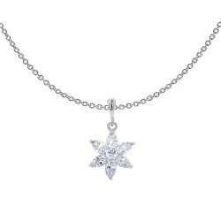 18k White Gold Plated Premium Grade Diamond Simulant Elegant Floral Pendant Necklace