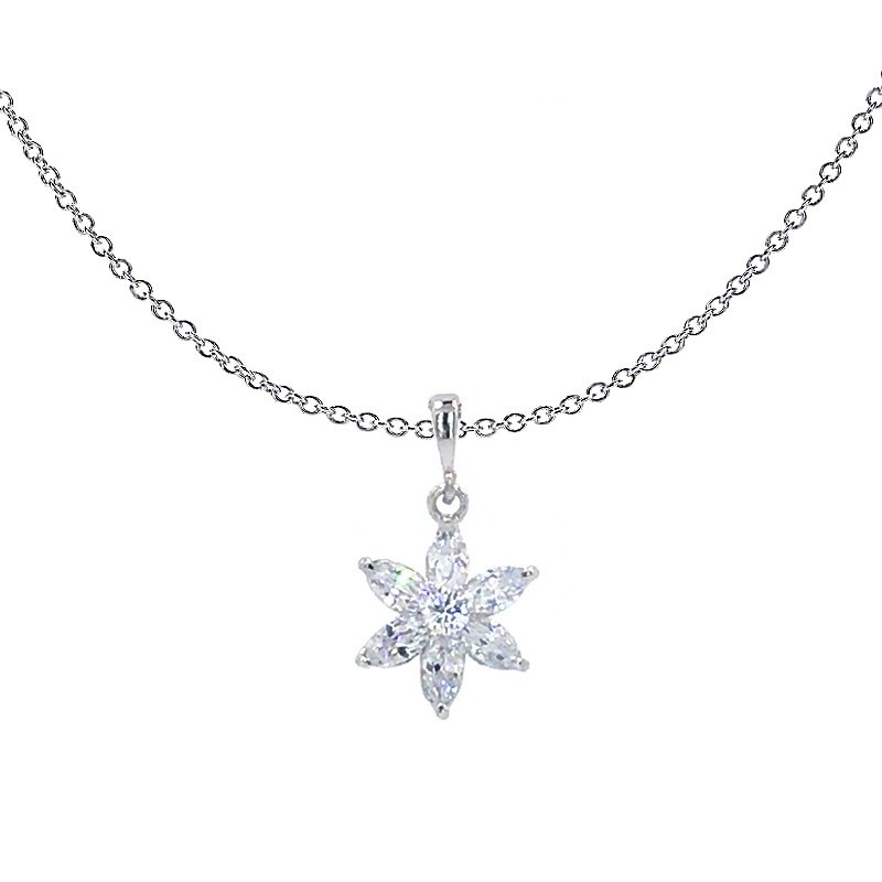 18k White Gold Plated Premium Grade Diamond Simulant Elegant Floral Pendant Necklace