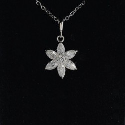 18k White Gold Plated Premium Grade Diamond Simulant Elegant Floral Pendant Necklace