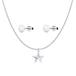 Star Crystal Aurora Borealis Pendant with Crystal Pearl Earrings Set Embellished with Premium Grade Austrian Crystal