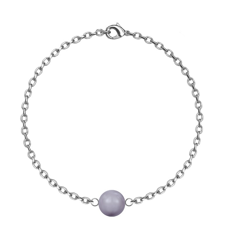 June Birthpearl Mauve Lavender Crystal Pearl Classic Premium Steel Bracelet Embellished with Austrian Crystals