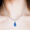 18k White Gold Plated Sapphire Crystal Teardrop Pendant Ball Chain Necklace Embellished with Austrian Crystal