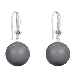 Limited Edition Glamorous 14mm Large Crystal Dark Grey Pearl Earrings Embellished with Austrian Crystals