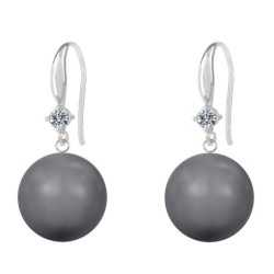 Limited Edition Glamorous 14mm Large Crystal Dark Grey Pearl Earrings Embellished with Austrian Crystals