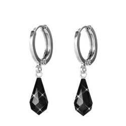 Jet Crystal Teardrop Hoop Earring Embellished with Austrian Crystals