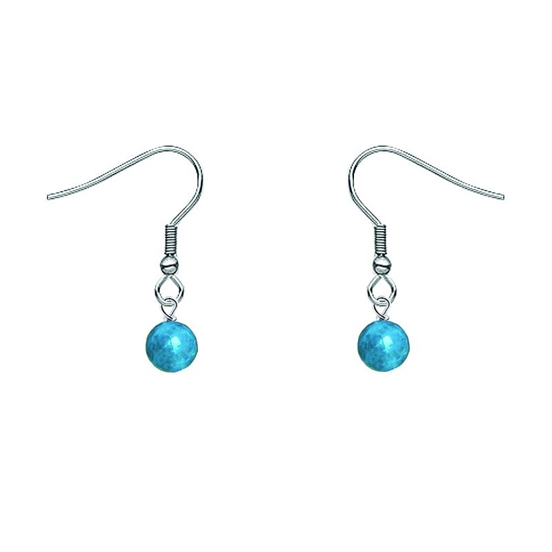 Premium Stainless Steel Natural Blue Amazonite Dainty Globe Classic Hook Hypoallergenic Earrings