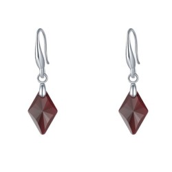 Red Magma Rhombus 18K White Gold Plated Plated Earring Embellished with Austrian Crystals