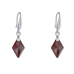 Red Magma Rhombus 18K White Gold Plated Plated Earring Embellished with Austrian Crystals