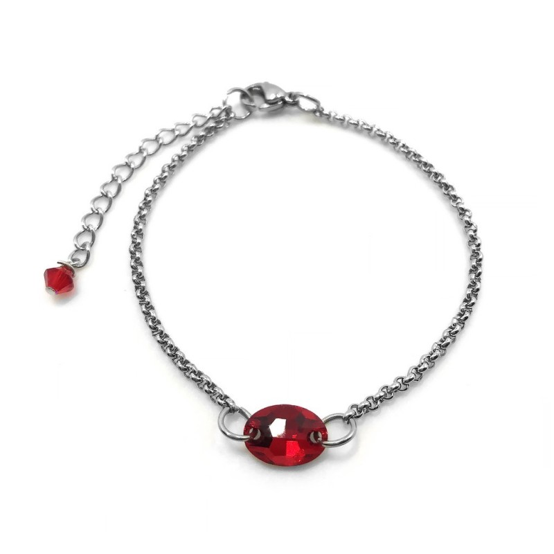 Exquisite Handcrafted Artisan Premium Stainless Steel Ruby Crystal Bracelet Embellished with Austrian Crystals