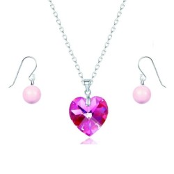 Rose AB Crystal Pendant and Pearl Earring Jewellery Set Embellished with Austrian Crystals