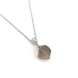 Premium Natural Smoky Quartz Premium Stainless Steel Pendant Necklace