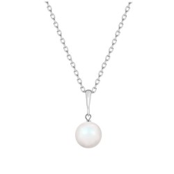 April Birthpearl Pearlescent White Crystal Pearl Simply Necklace Embellished with Austrian Crystals