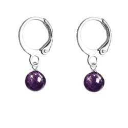 Premium Steel Hoop Natural Dark Amethyst Dainty Crystal Earrings