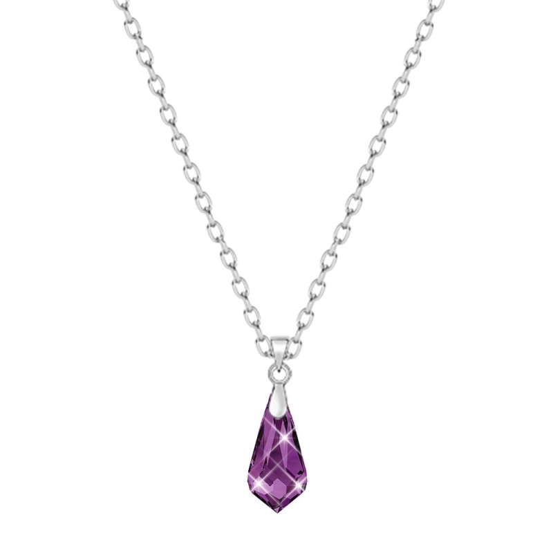 Amethyst Crystal Teardrop Pendant Necklace Embellished with Premium Grade Austrian Crystal