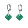 May Birthstone Emerald Princess Cut Premium Austrian Crystal 18K White Gold Plated Hoop Earrings