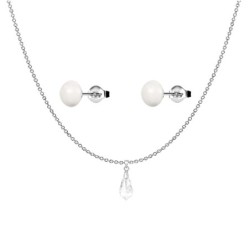 Teardrop Crystal Pendant Necklace with Pearl Earrings Set Embellished with Premium Grade Austrian Crystals