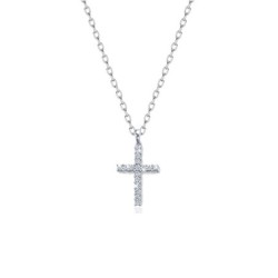 Beautiful Cross Pendant 925 Sterling Silver Necklace Embellished with Premium Grade Austrian Crystals