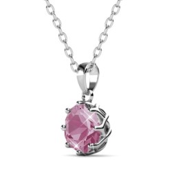 October Birthstone Rose 925 Sterling Silver Pendant Necklace Embellished with Austrian Crystals