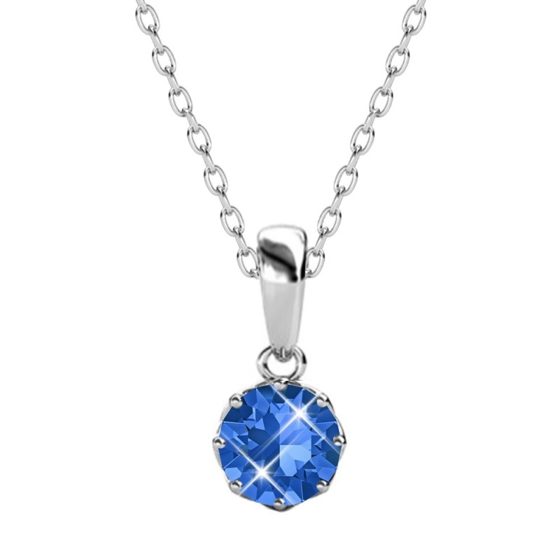 September Birthstone Sapphire 925 Sterling Silver Pendant Necklace Embellished with Austrian Crystals