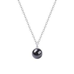 Premium Natural Magnetic Hematite 8mm Bead Pendant 925 Silver Plated Necklace