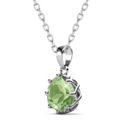 August Birthstone Peridot 925 Sterling Silver Pendant Necklace Embellished with Austrian Crystals