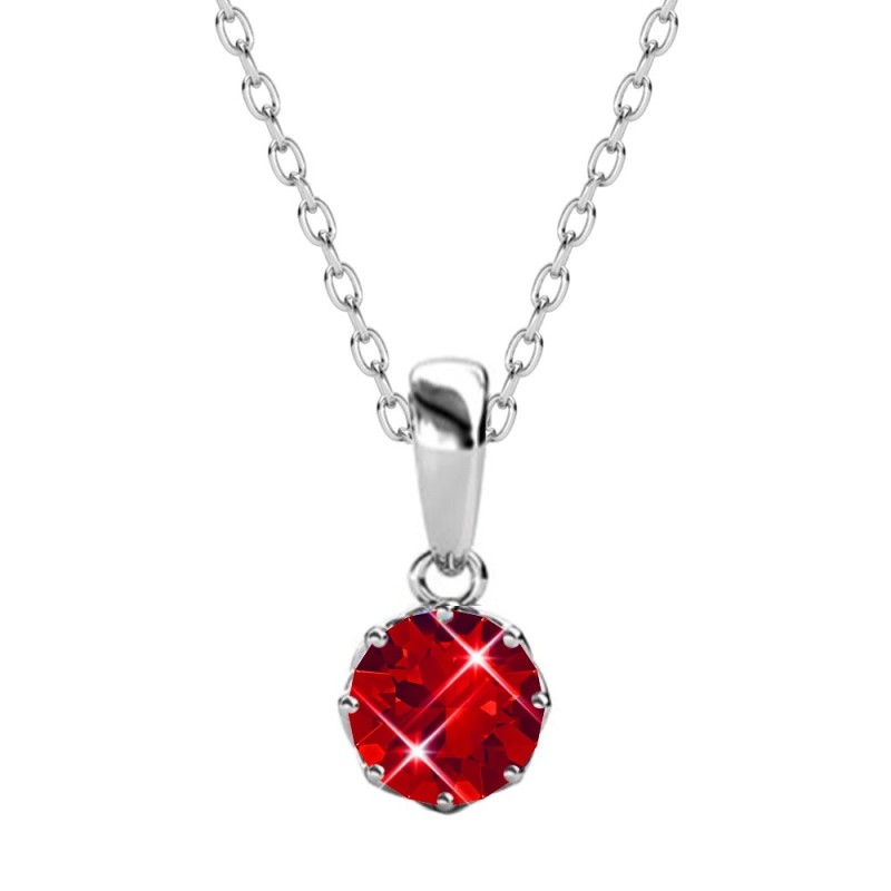 July Birthstone Light Siam 925 Sterling Silver Pendant Necklace Embellished with Premium Grade Austrian Crystal