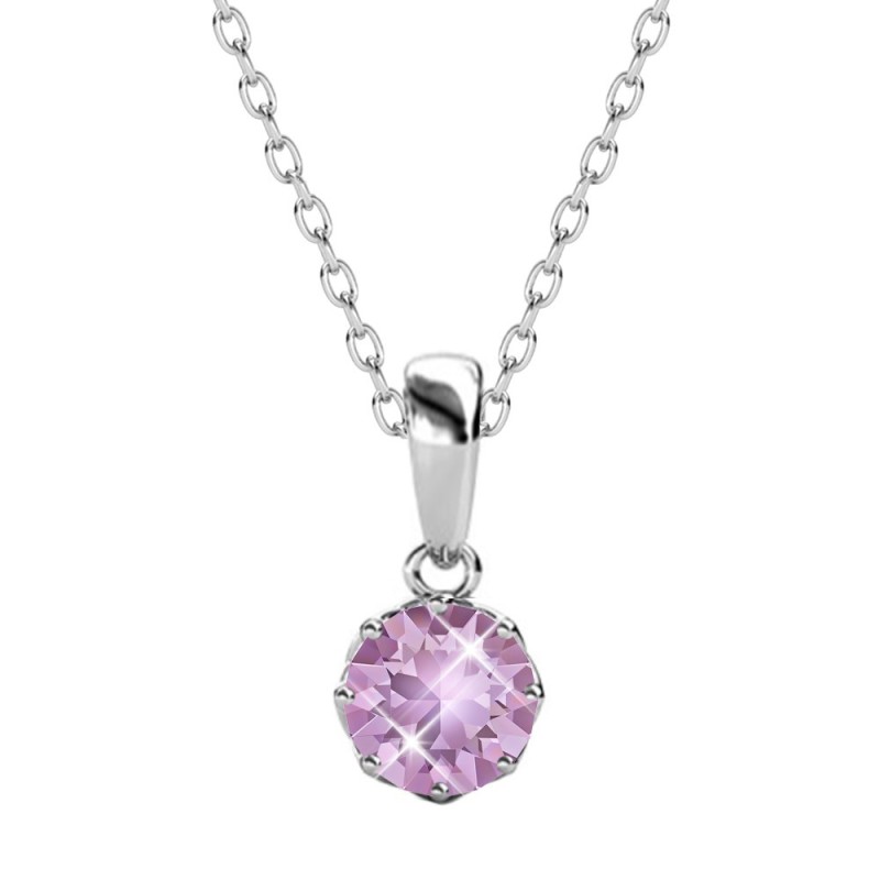 June Birthstone Light Amethyst 925 Sterling Silver Pendant Necklace Embellished with Austrian Crystals