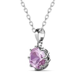 June Birthstone Light Amethyst 925 Sterling Silver Pendant Necklace Embellished with Austrian Crystals