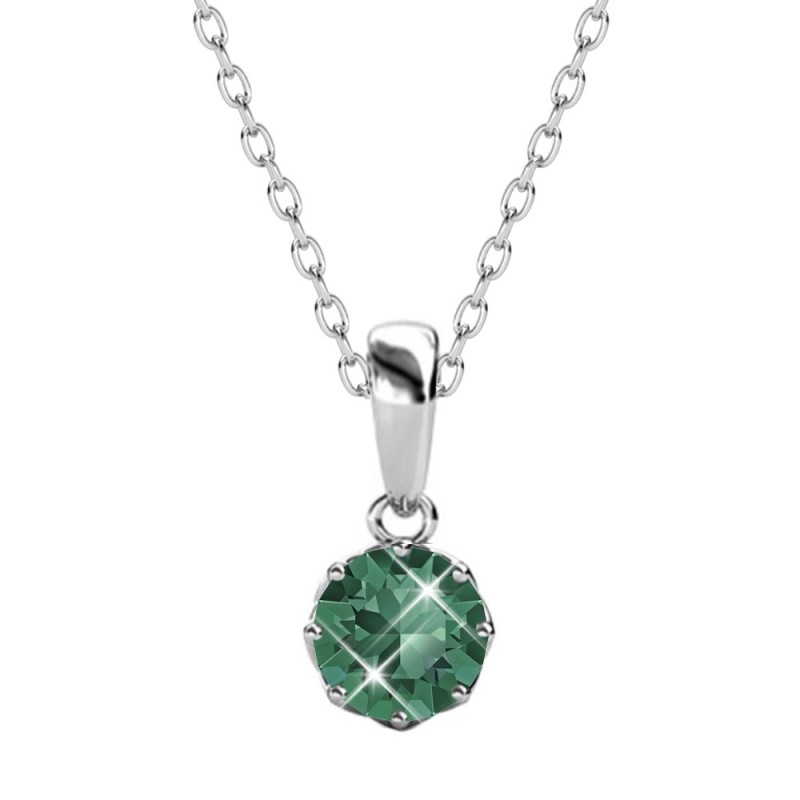 May Birthstone Emerald 925 Sterling Silver Pendant Necklace Embellished with Austrian Crystals