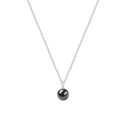 Premium Natural Magnetic Hematite 8mm Bead Pendant 925 Silver Plated Necklace