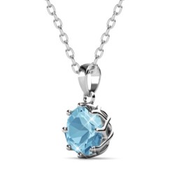 March Birthstone Aquamarine 925 Sterling Silver Pendant Necklace Embellished with Austrian Crystal