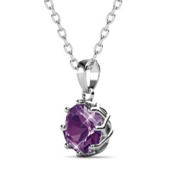 February Birthstone Amethyst 925 Sterling Silver Pendant Necklace Embellished with Austrian Crystals