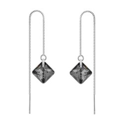 Silver Night Princess Cut Premium Austrian Crystal 18K White Gold Plated Thread Dangling Earrings