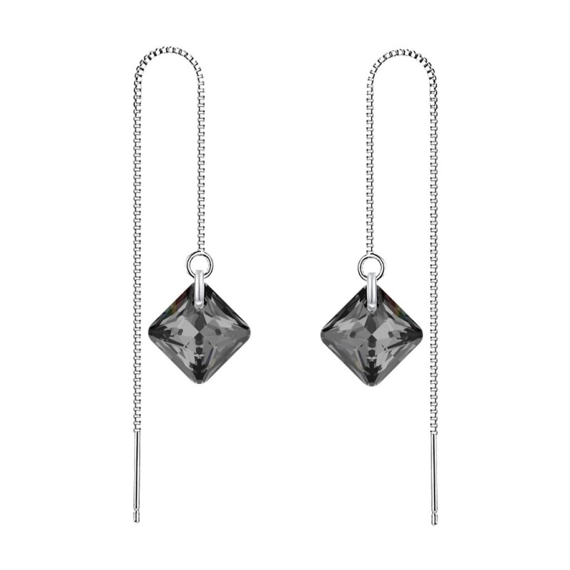 Silver Night Princess Cut Premium Austrian Crystal 18K White Gold Plated Thread Dangling Earrings