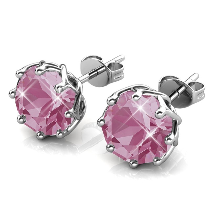 October Birthstone Rose 925 Sterling Silver Earring Embellished with Austrian Crystals