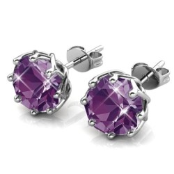 February Birthstone Amethyst 925 Sterling Silver Earring Embellished with Austrian Crystals