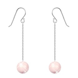 Rose Pink Pearl Dangling Earring Embellished with Austrian Crystals